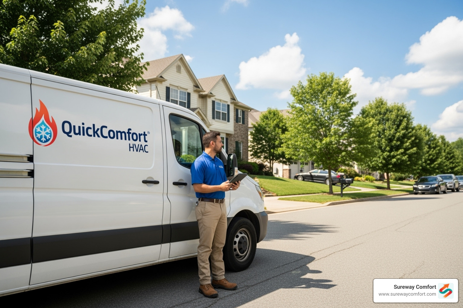 Sureway Comfort HVAC technician's van in a Bridgeville neighborhood - hvac services bridgeville Sureway Comfort HVAC technician's van in a Bridgeville neighborhood - hvac services bridgeville