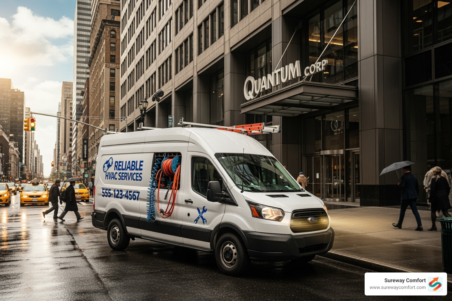the Sureway Comfort service van in a commercial setting - commercial boiler repair