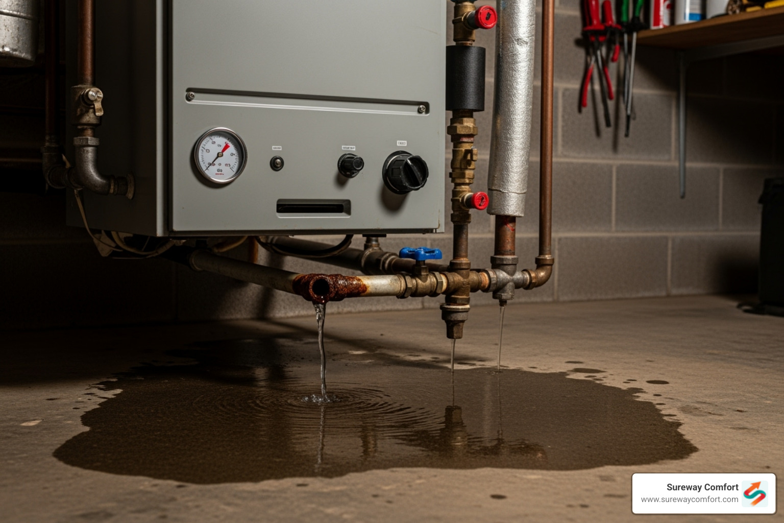 Image of a leaking boiler unit - Boiler repair Bethel Park