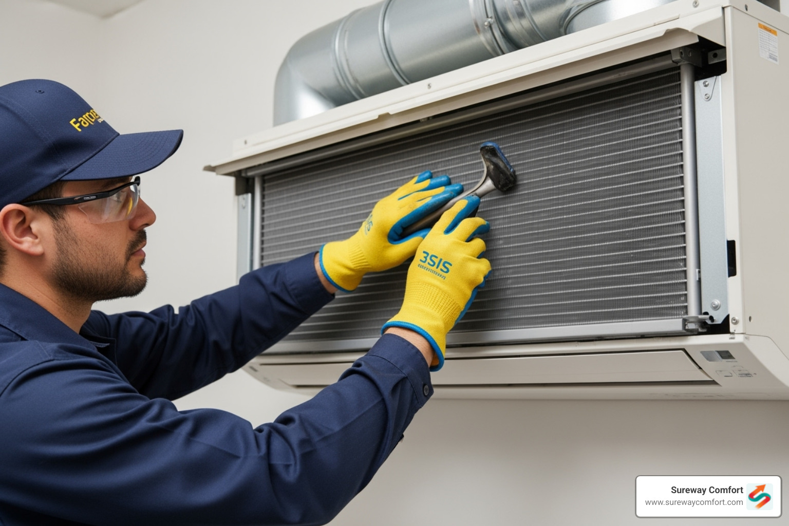 technician cleaning an evaporator coil - seasonal HVAC tune-up technician cleaning an evaporator coil - seasonal HVAC tune-up