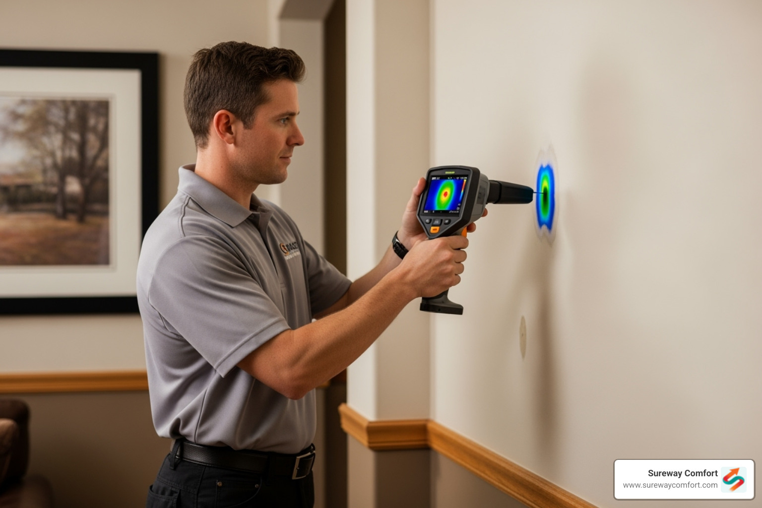 of a technician using an infrared camera to scan a wall - Leak detection Bethel Park of a technician using an infrared camera to scan a wall - Leak detection Bethel Park