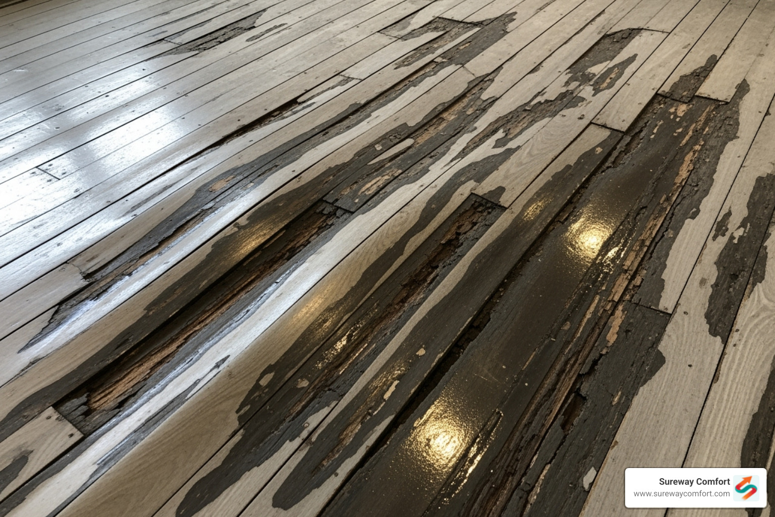 of a warped wooden floor due to water damage - Leak detection Bethel Park of a warped wooden floor due to water damage - Leak detection Bethel Park