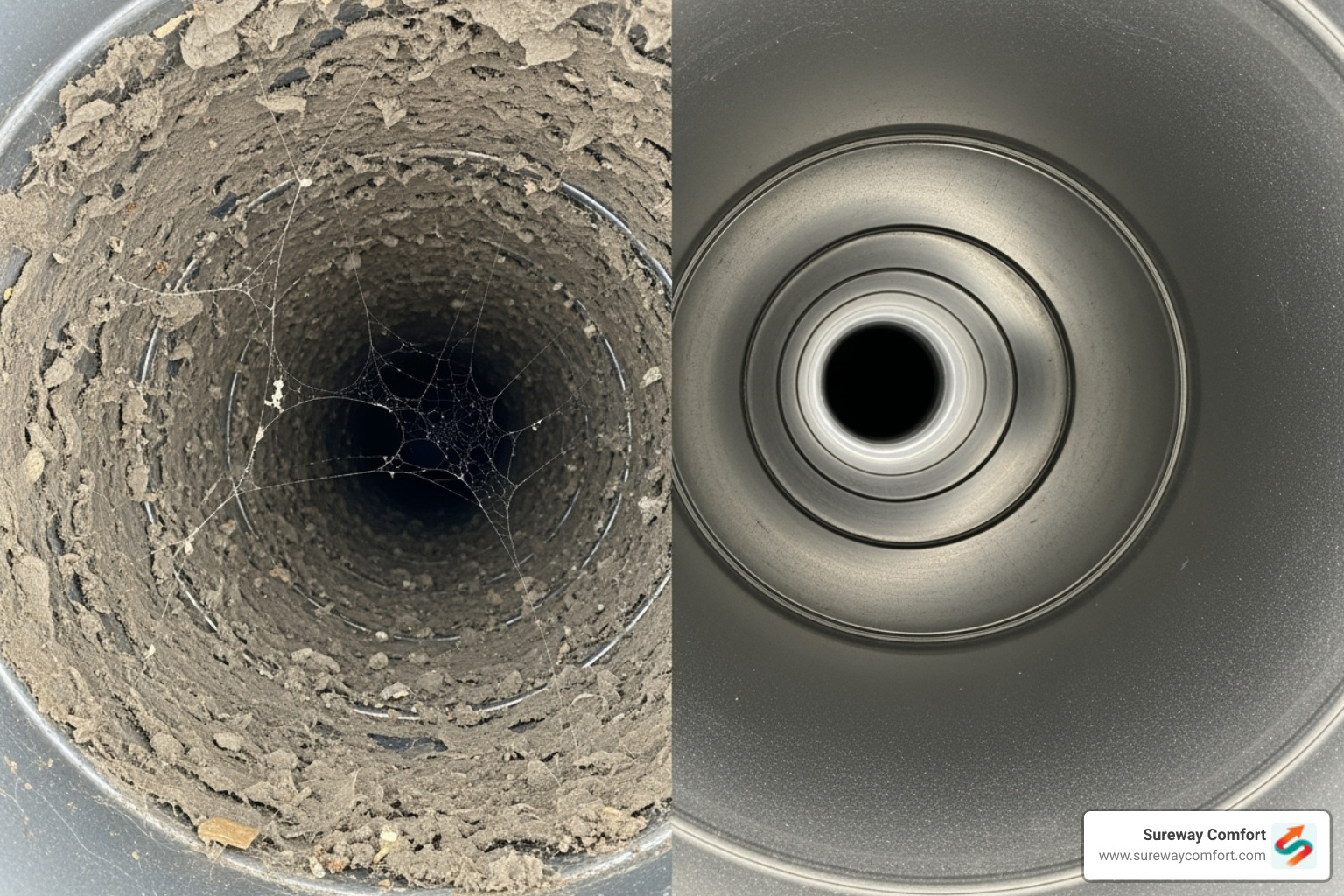 before-and-after comparison of a dirty vs. clean air duct interior - air duct cleaning before-and-after comparison of a dirty vs. clean air duct interior - air duct cleaning