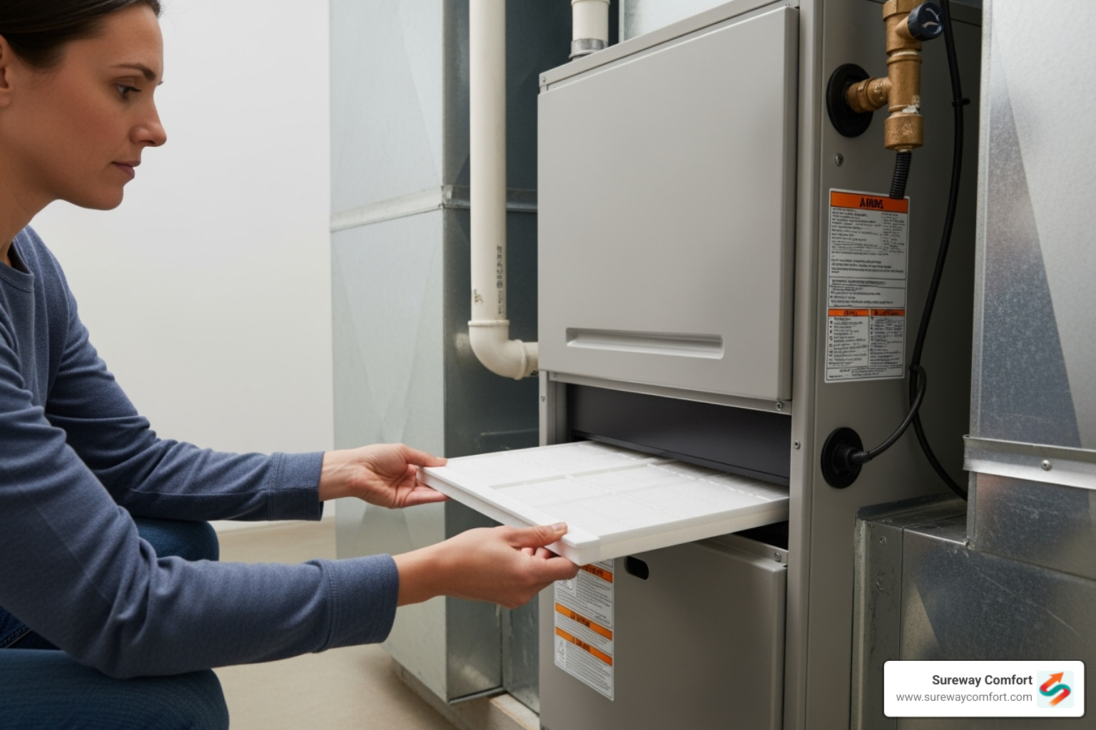 homeowner easily changing a furnace air filter - furnace repair Mt Lebanon homeowner easily changing a furnace air filter - furnace repair Mt Lebanon
