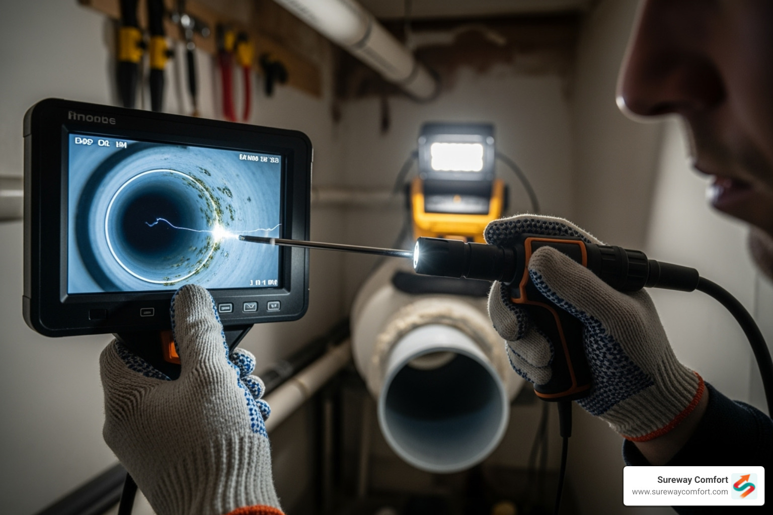 plumber using video inspection camera - Expert plumbing service