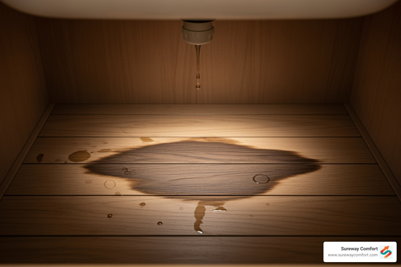 minor water damage on a cabinet floor beneath a sink - Clogged drain Canonsburg