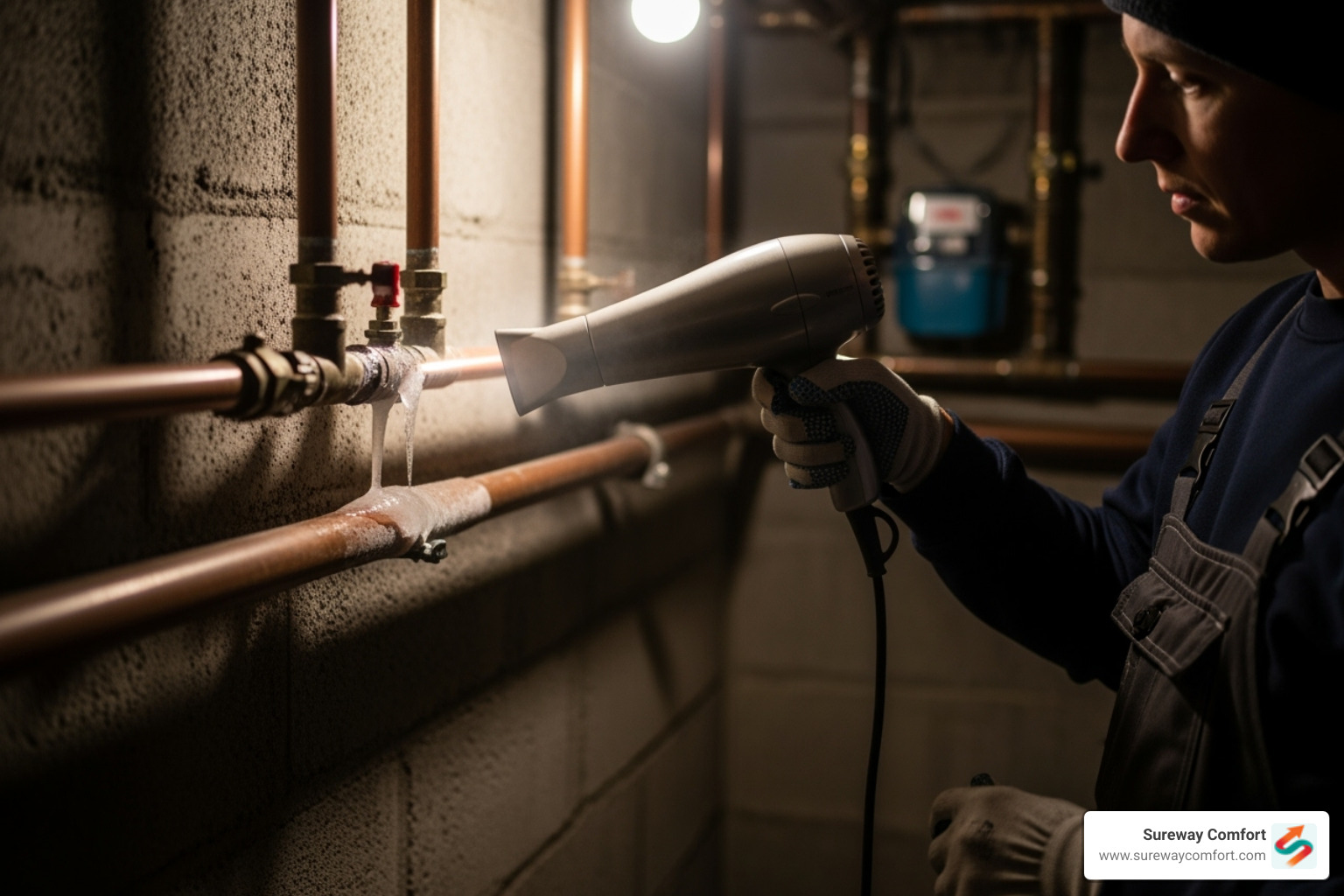 person safely applying heat to a pipe with a hairdryer - Frozen drain line person safely applying heat to a pipe with a hairdryer - Frozen drain line