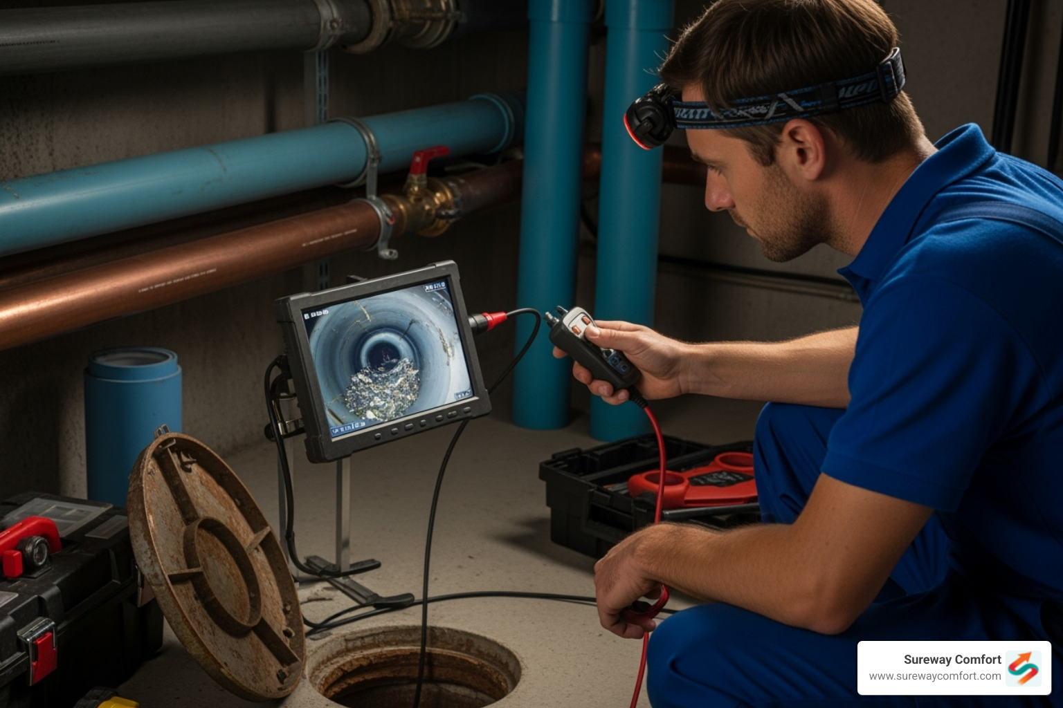 technician using a video inspection camera - reliable drain service