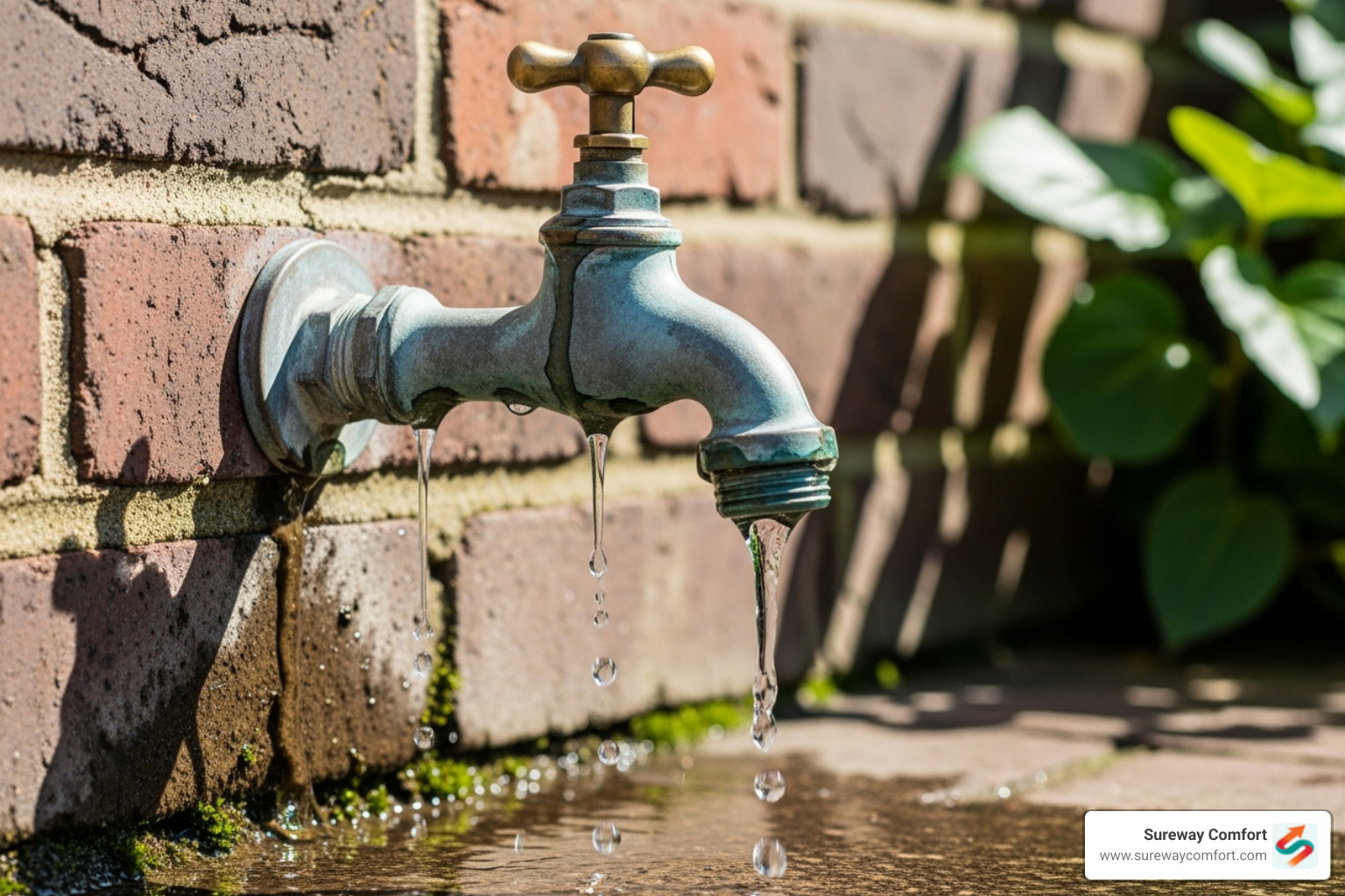 Water dripping from a faucet spout and water leaking from the handle base - outdoor faucet repair