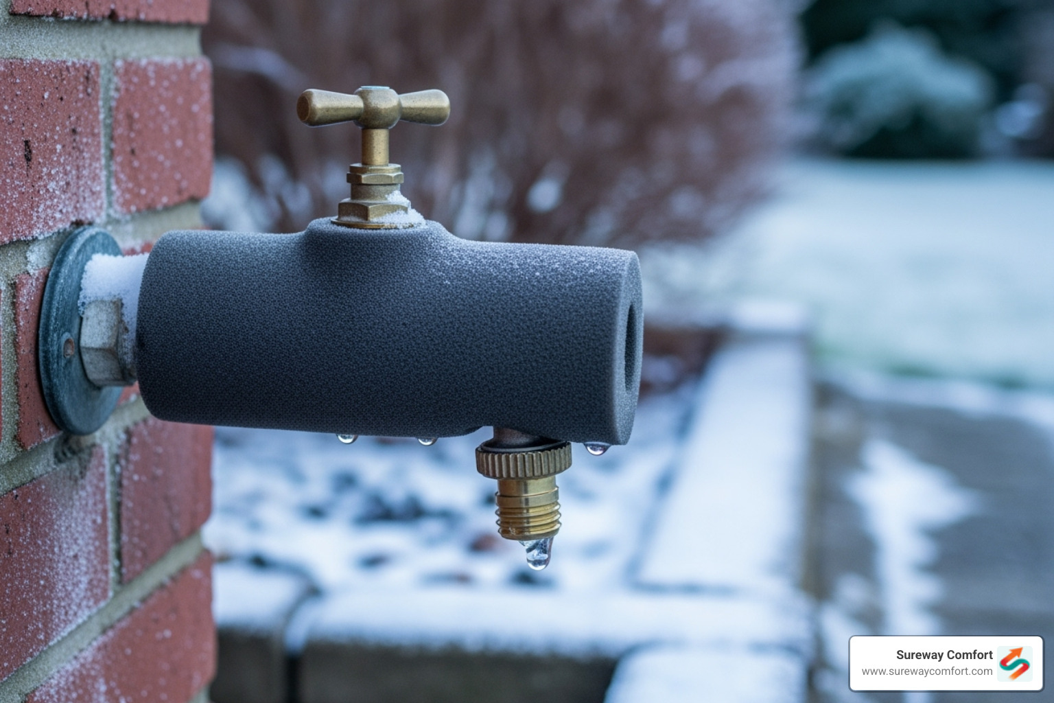 A foam faucet cover installed on an outdoor spigot for winter - outdoor faucet repair