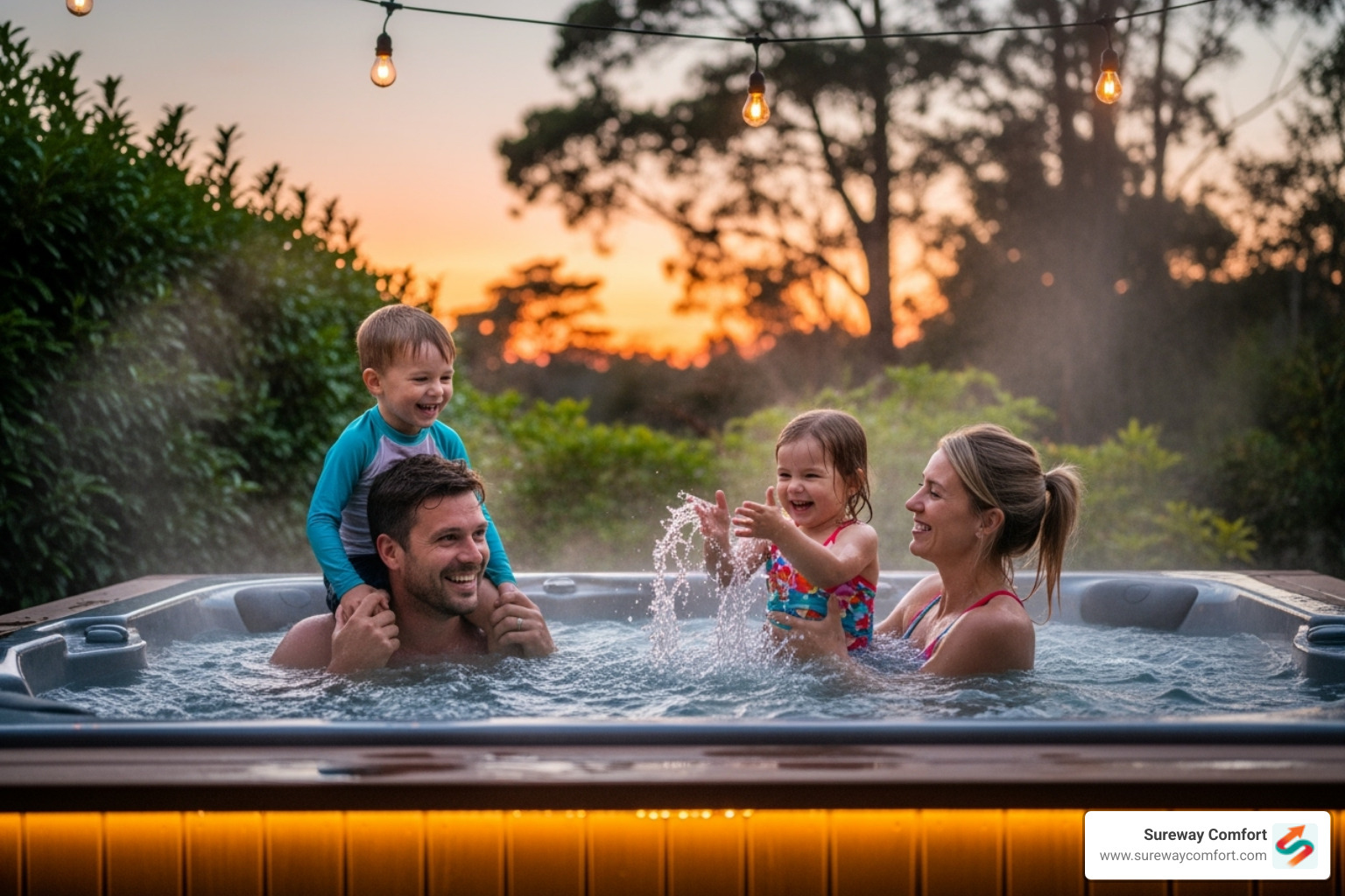 Family enjoying hot water activities - tankless water heater benefits Family enjoying hot water activities - tankless water heater benefits