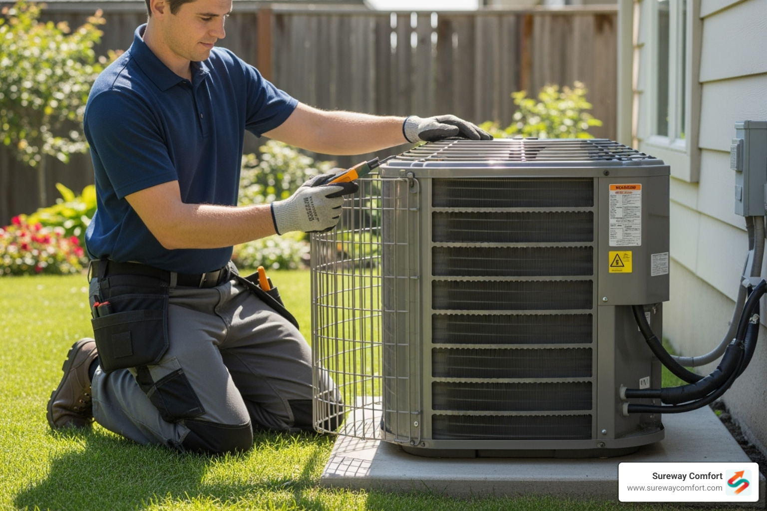 A person safely inspecting their outdoor AC unit - AC system check