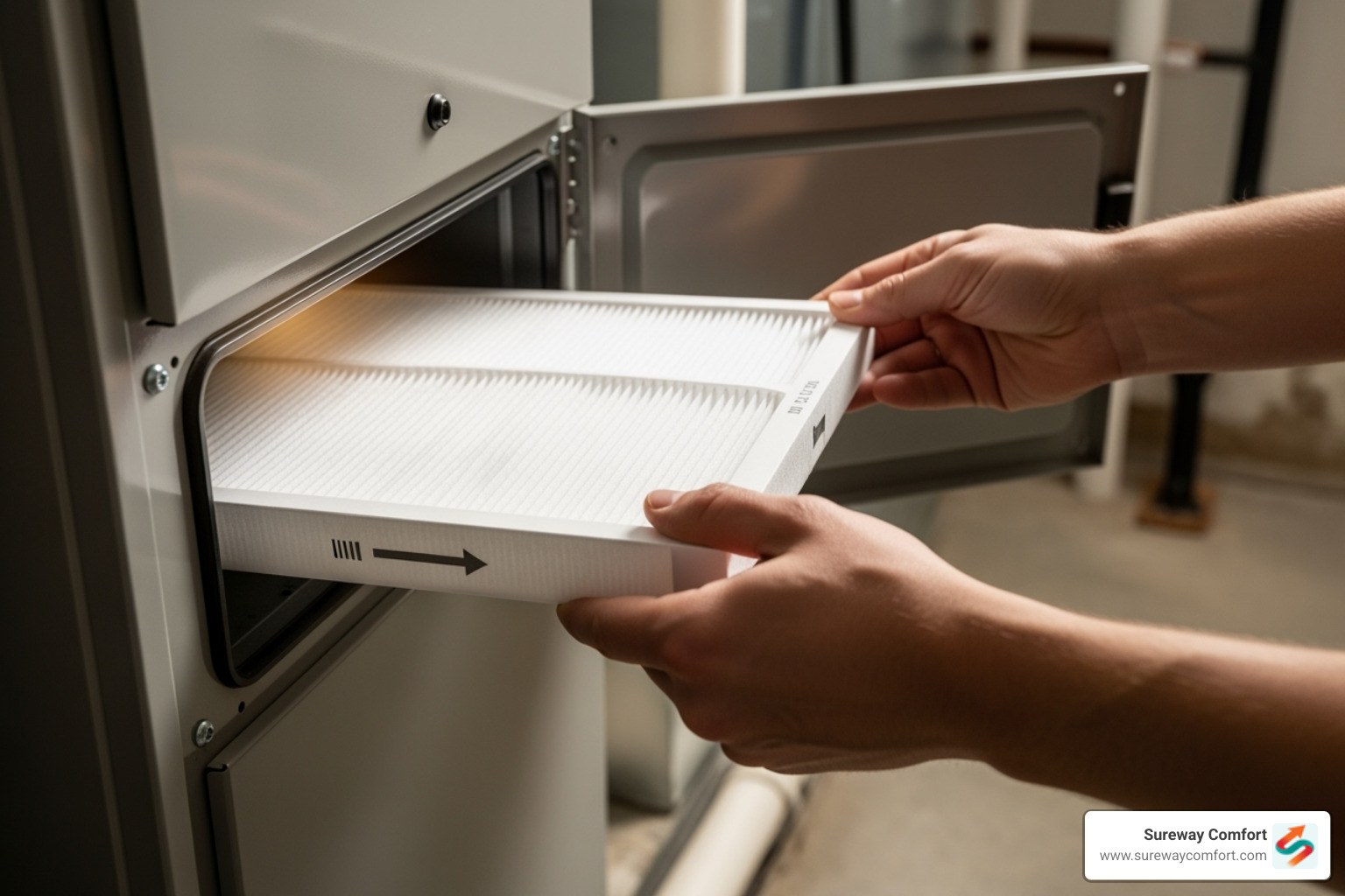 A person changing a home air filter - AC system check