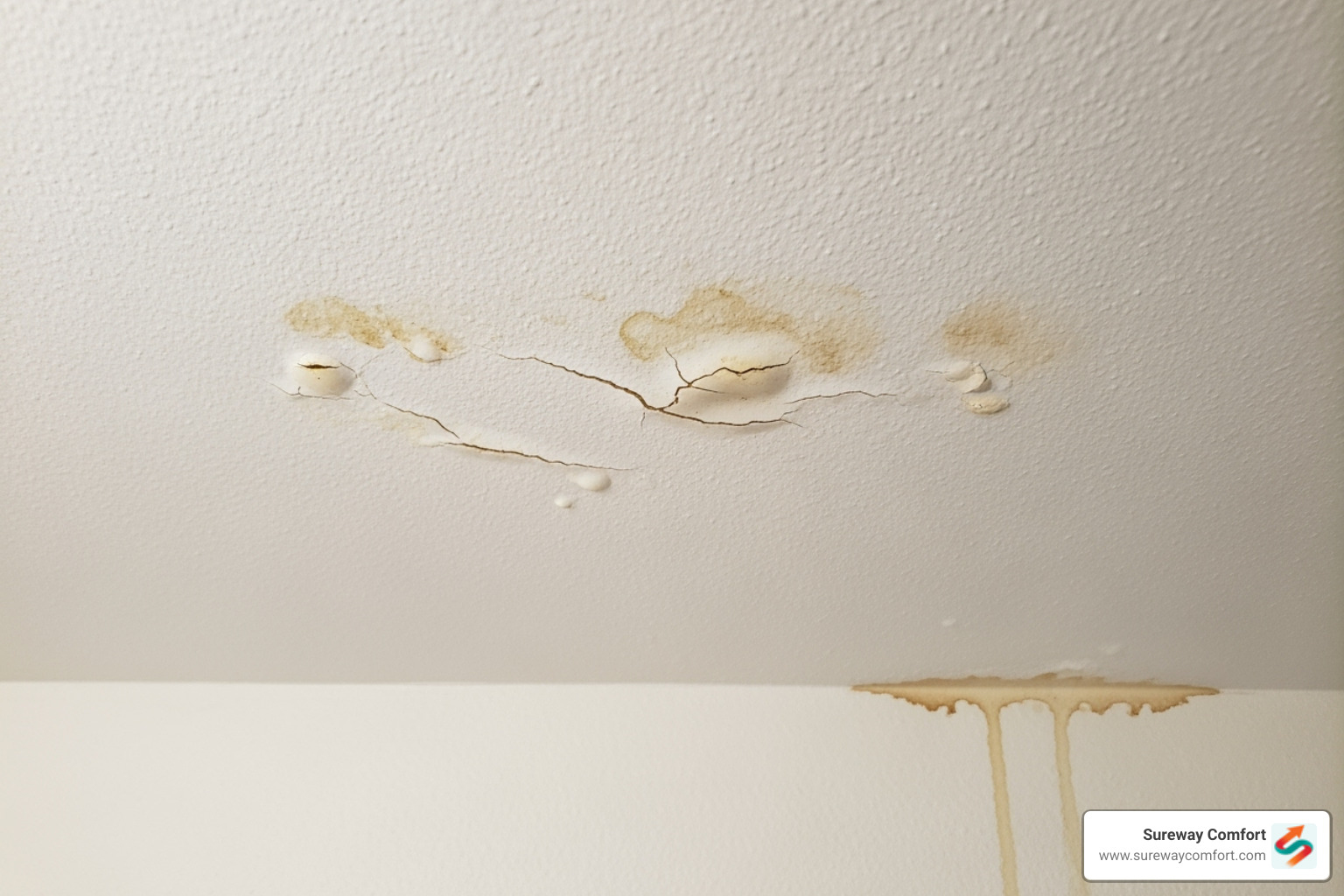 minor water damage on a ceiling below a bathroom - plumbing system check minor water damage on a ceiling below a bathroom - plumbing system check