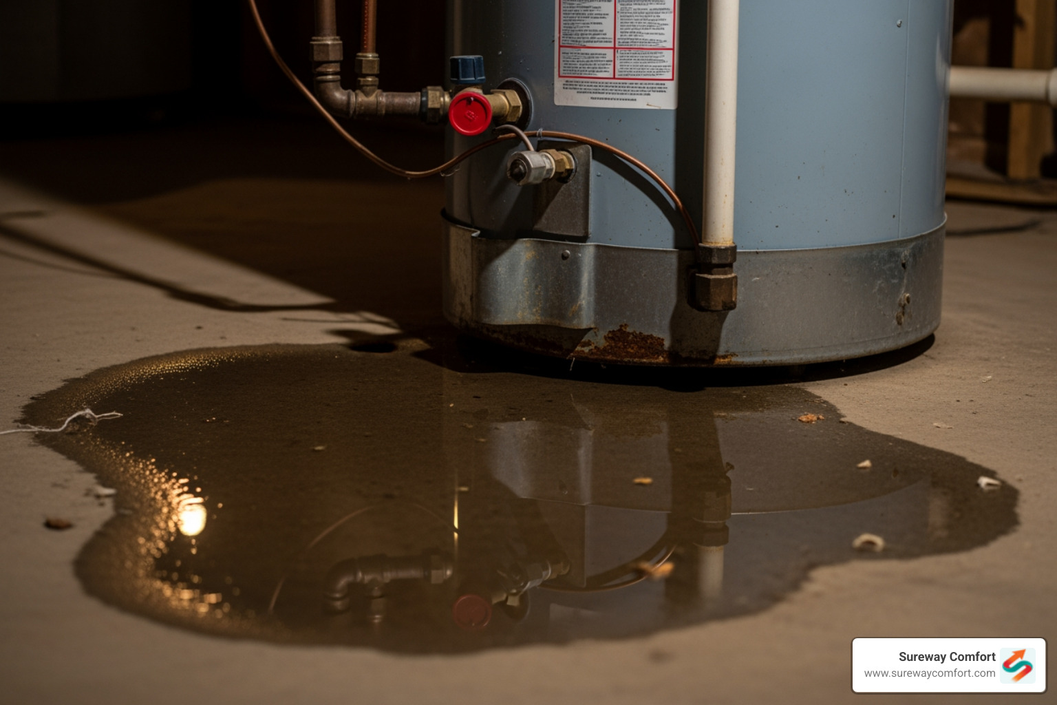 water pooling at the base of a water heater tank - professional water heater service bridgeville pa