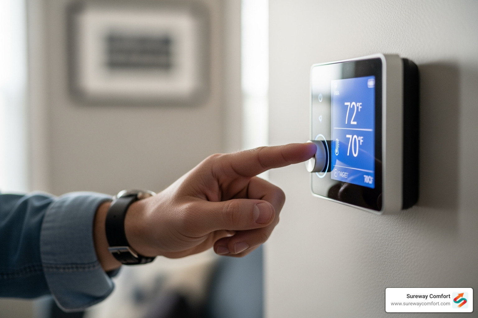 person checking thermostat - emergency furnace repair bridgeville pa