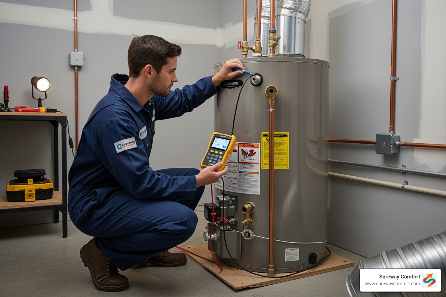 certified technician professionally inspecting a water heater unit - affordable water heater repair bridgeville pa certified technician professionally inspecting a water heater unit - affordable water heater repair bridgeville pa