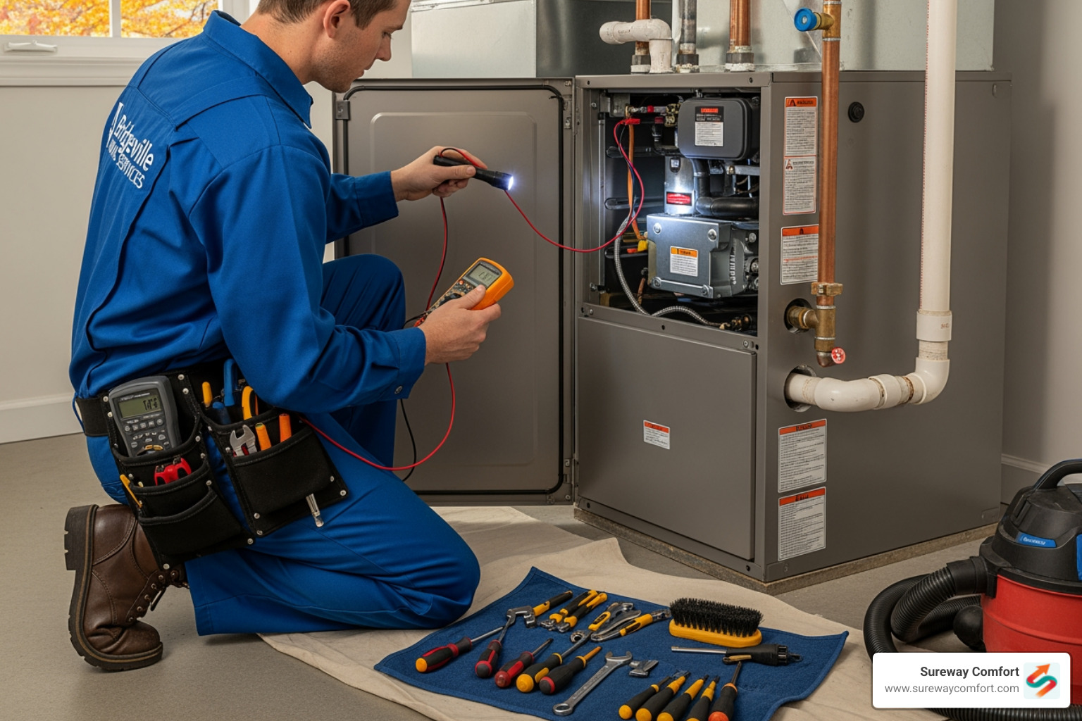 A calendar page showing early fall with a furnace icon circled - Professional Furnace Tune-Up Bridgeville PA