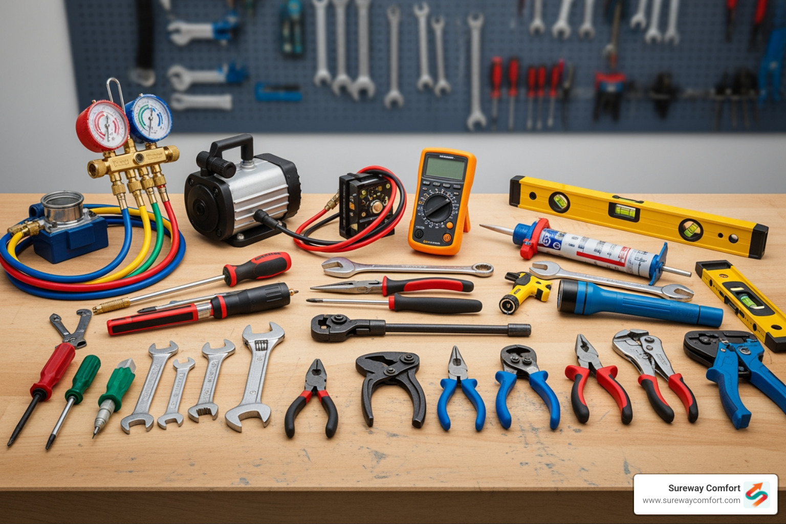 An HVAC technician's toolset laid out neatly - Professional Furnace Tune-Up Bridgeville PA
