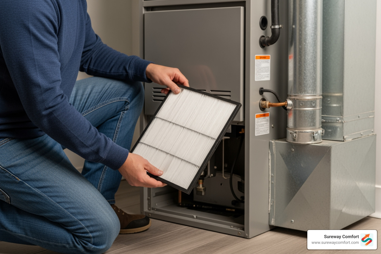 homeowner changing furnace filter - furnace repair bridgeville pa
