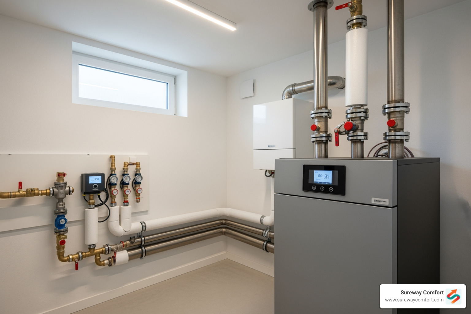a modern, high-efficiency boiler system with clean lines and digital controls - Professional Boiler Tune-Up Bridgeville PA