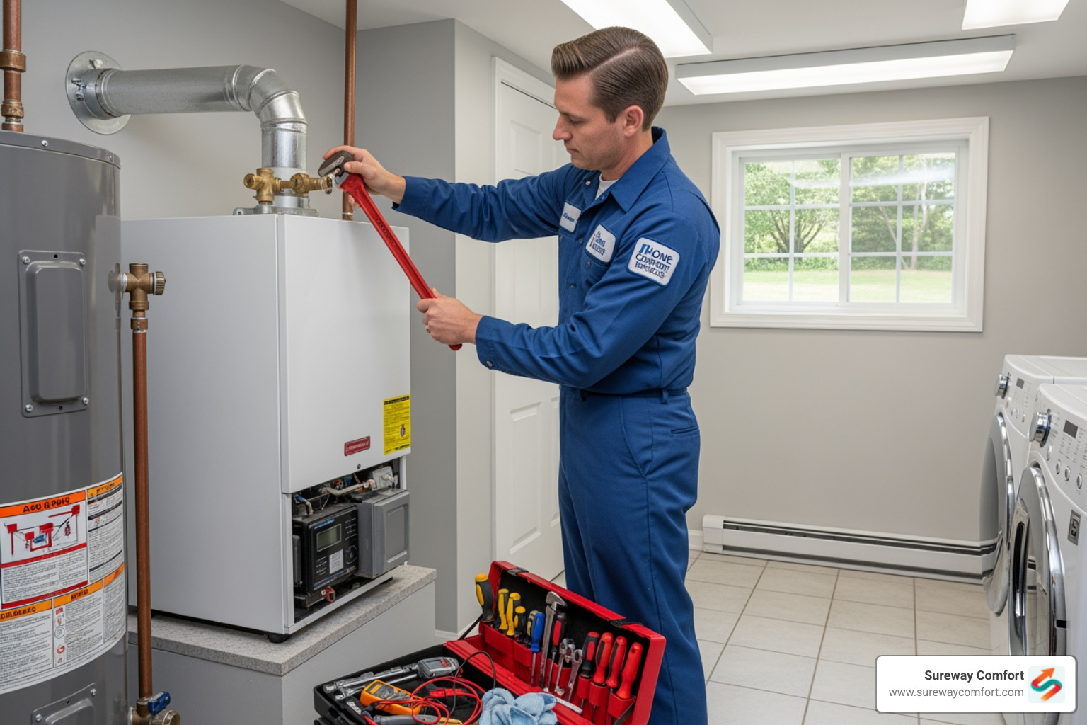 technician performing routine maintenance on a boiler - emergency boiler service bridgeville pa