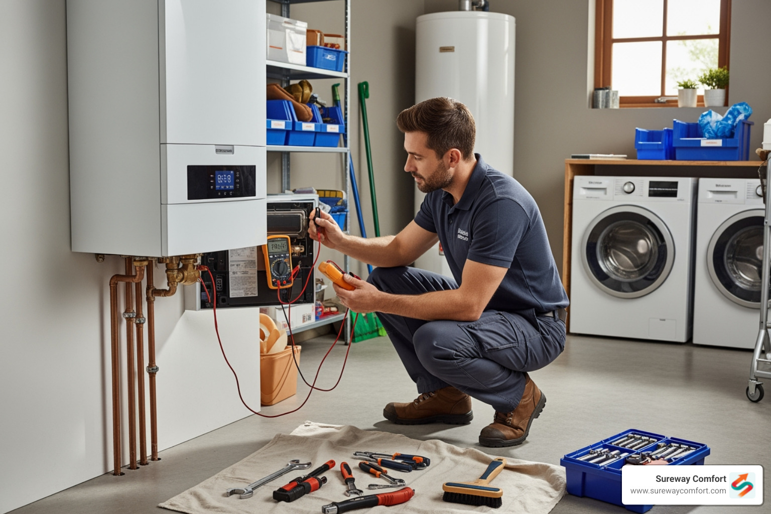 technician performing annual maintenance on a new boiler - Best Boiler Replacement Bridgeville PA technician performing annual maintenance on a new boiler - Best Boiler Replacement Bridgeville PA
