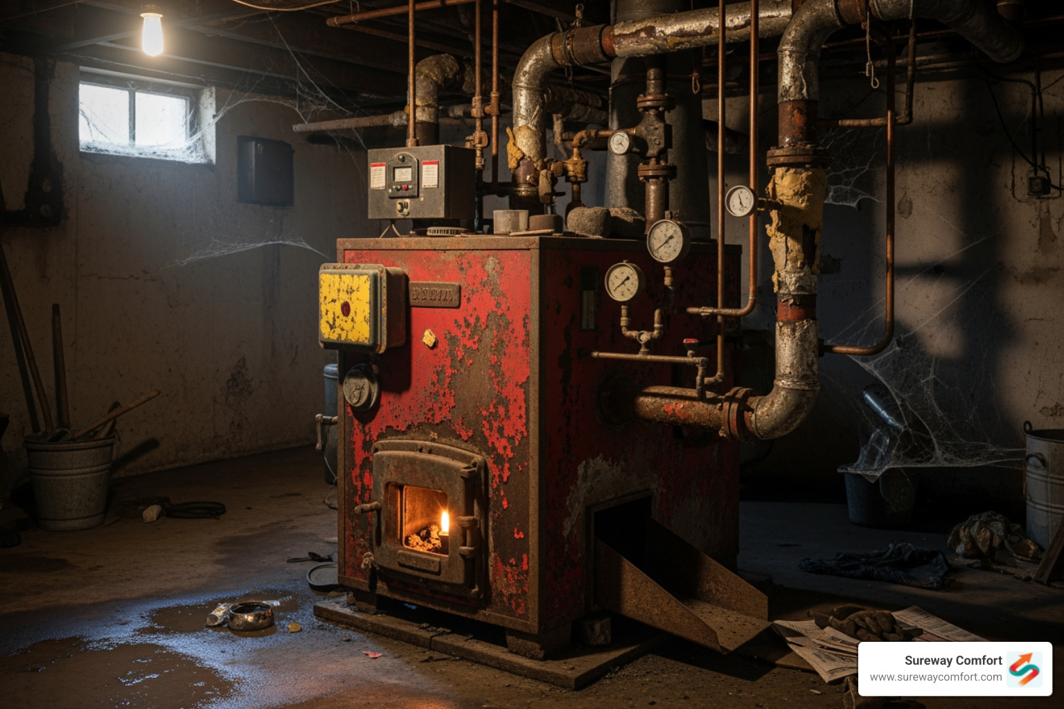 old, inefficient boiler in a basement - Local Boiler Installer Bridgeville PA