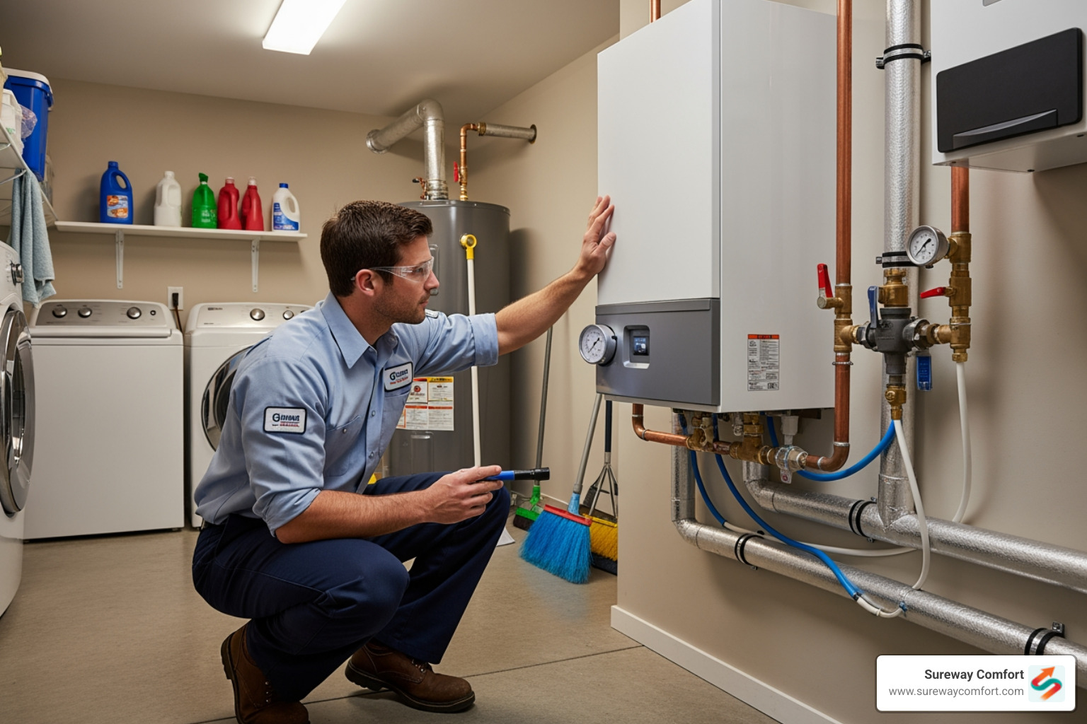 professional technician inspecting a boiler system - Local Boiler Installer Bridgeville PA