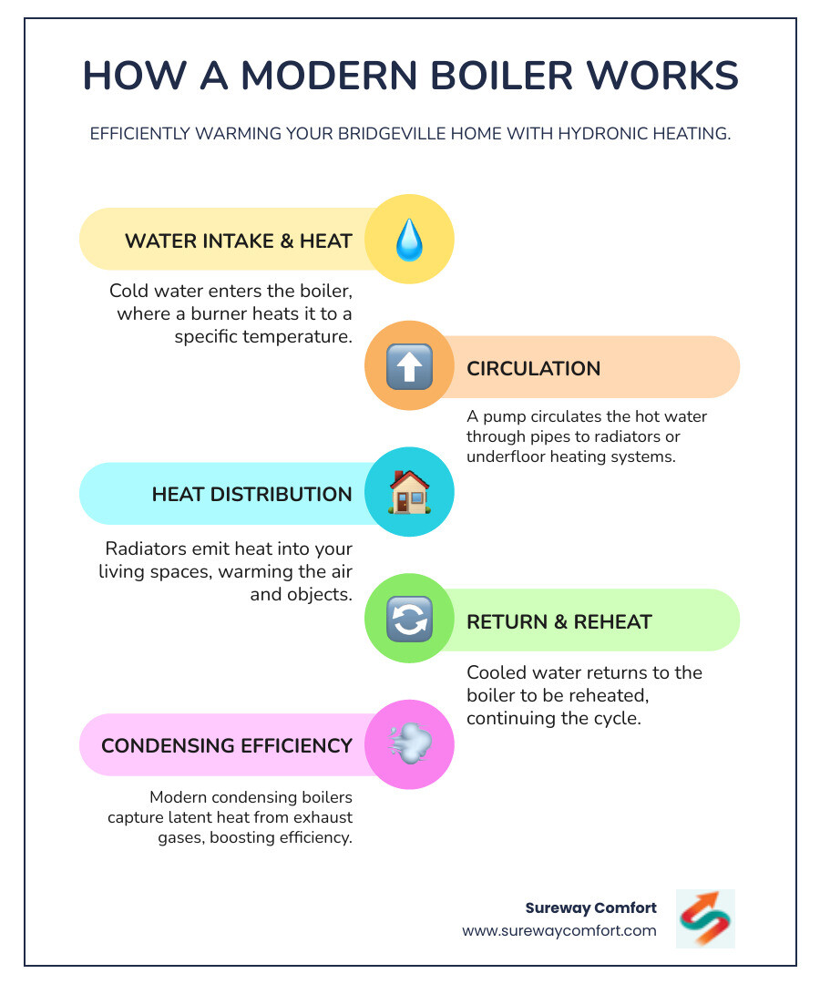infographic explaining how a modern boiler works. - Local Boiler Installer Bridgeville PA infographic infographic-line-5-steps-colors