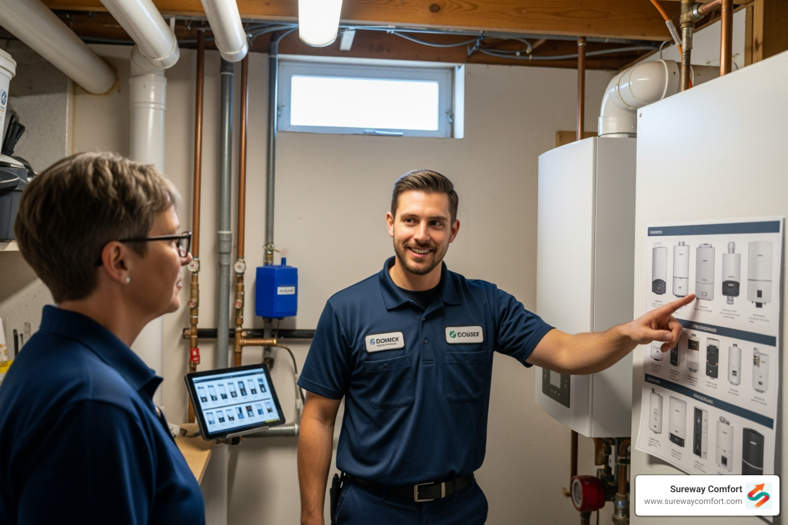 Homeowner discussing boiler options with a technician - Professional Boiler Replacement Bridgeville PA