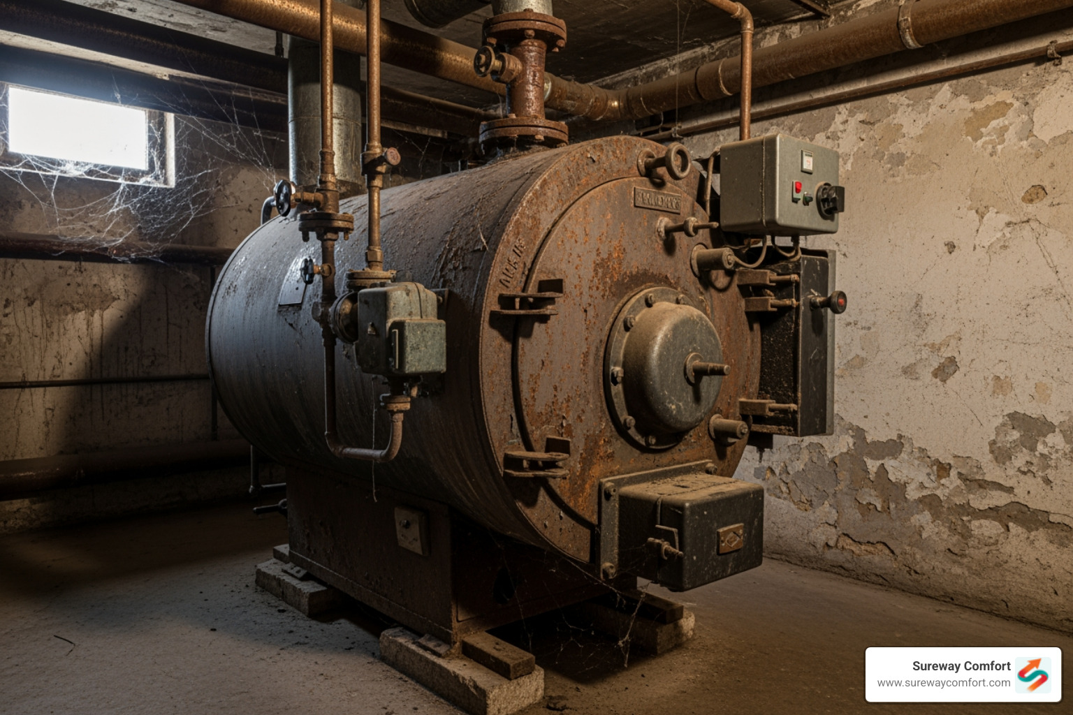 of an old, inefficient boiler in a basement - Boiler Installation Bridgeville PA