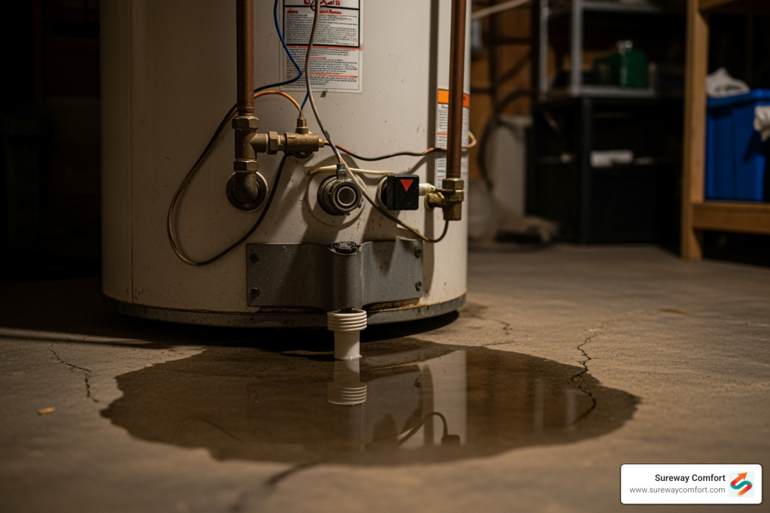 small puddle at the base of a water heater - water heater repair bethel park pa