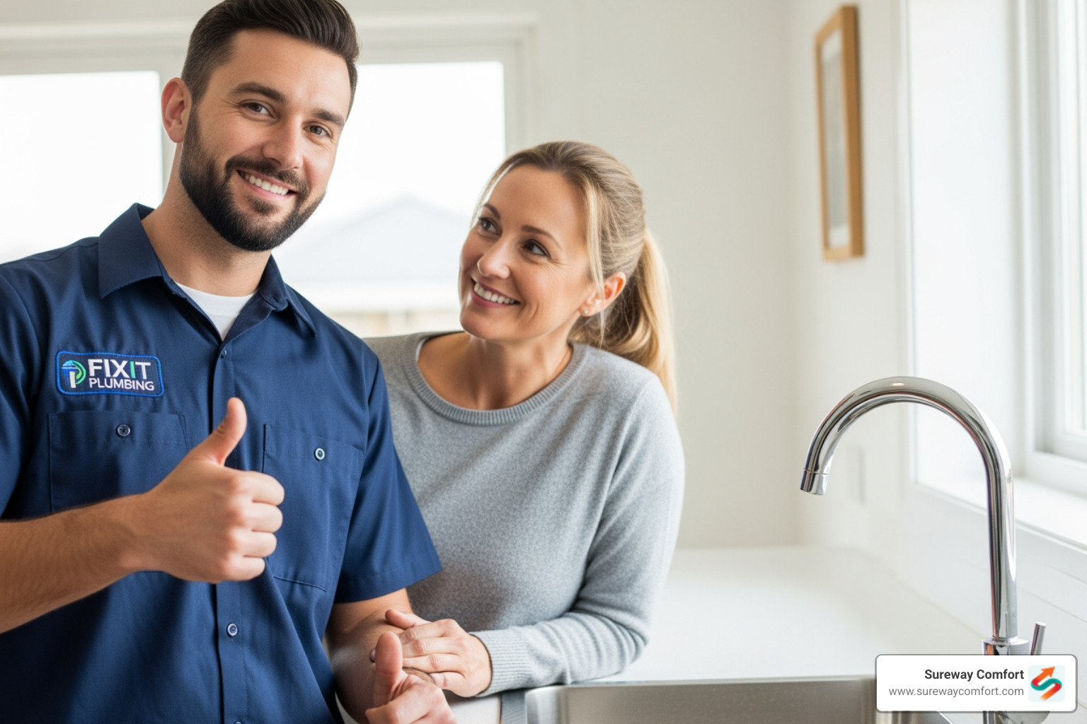 friendly technician giving a thumbs-up to a homeowner - water heater repair bethel park pa