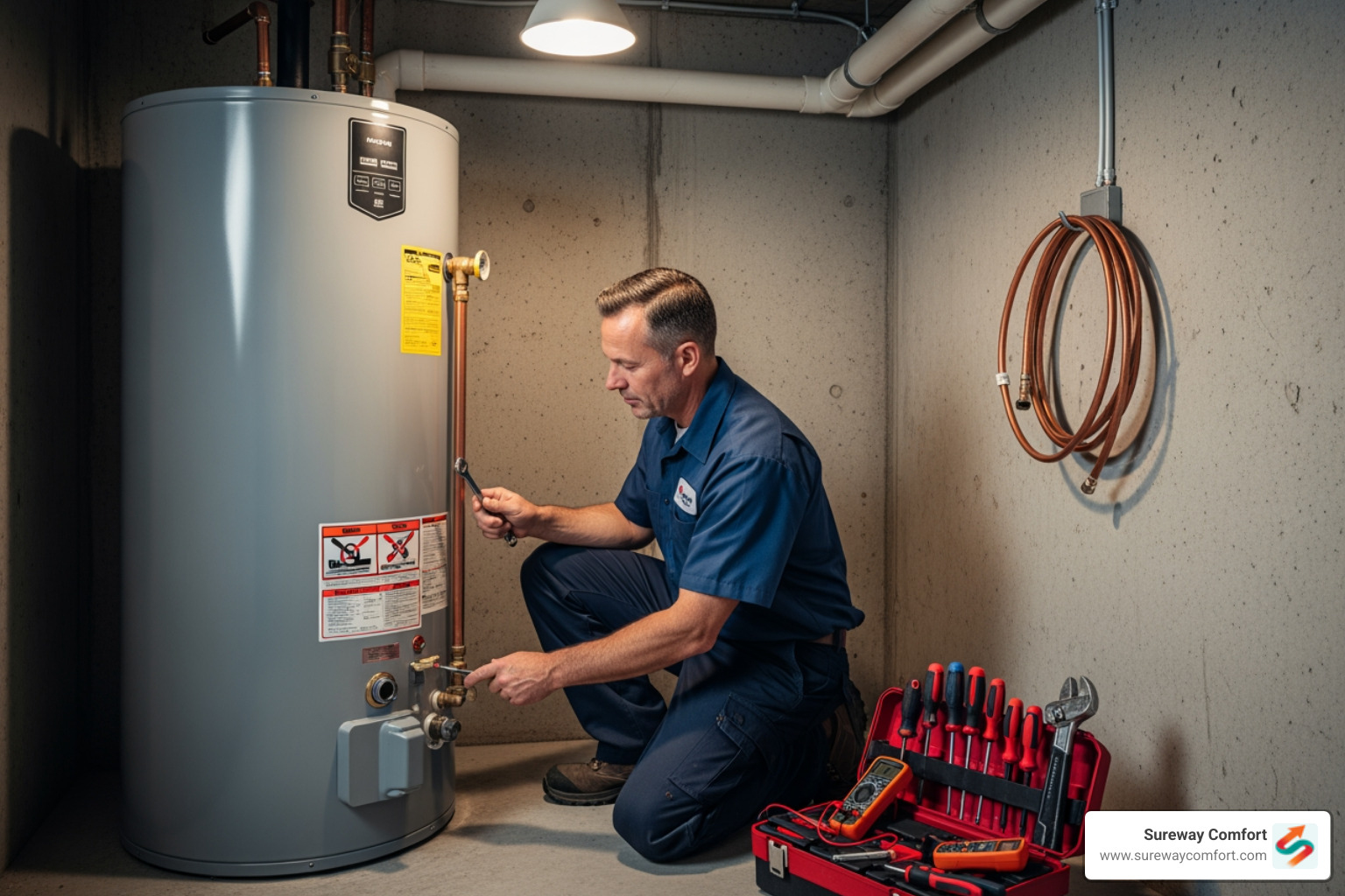 technician performing maintenance on a water heater - Best Water Heater Technician Bethel Park PA