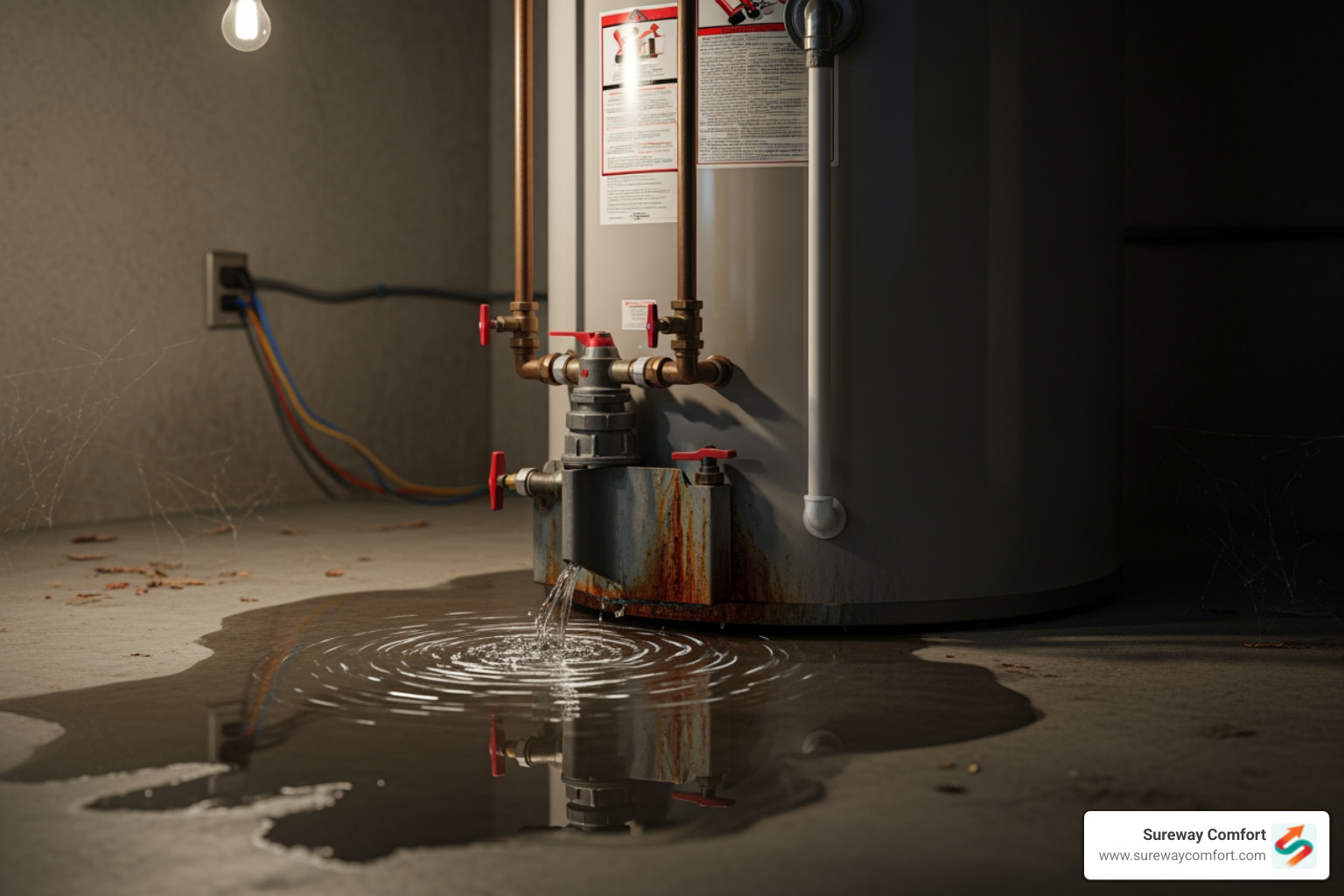 water pooling at the base of a storage tank water heater - Best Water Heater Technician Bethel Park PA