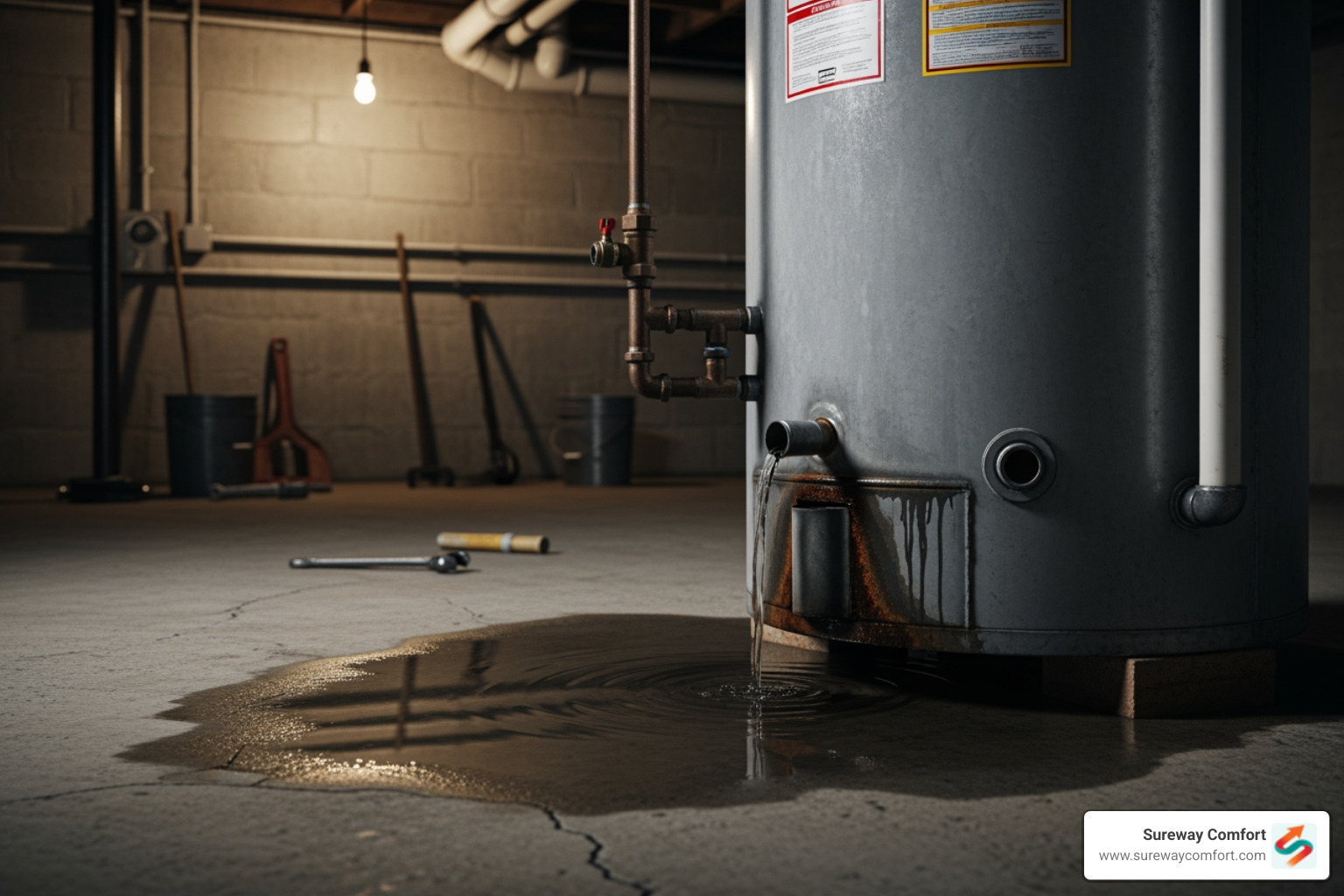 water pooling around the base of a water heater - Emergency Water Heater Repair Bethel Park PA