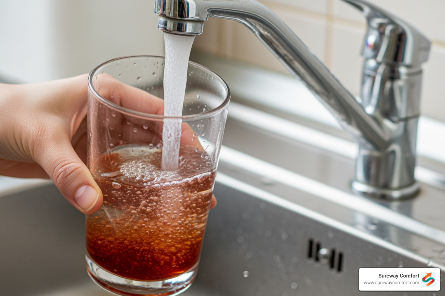 image of a discolored water sample from a faucet - Water Heater Service Bethel Park PA