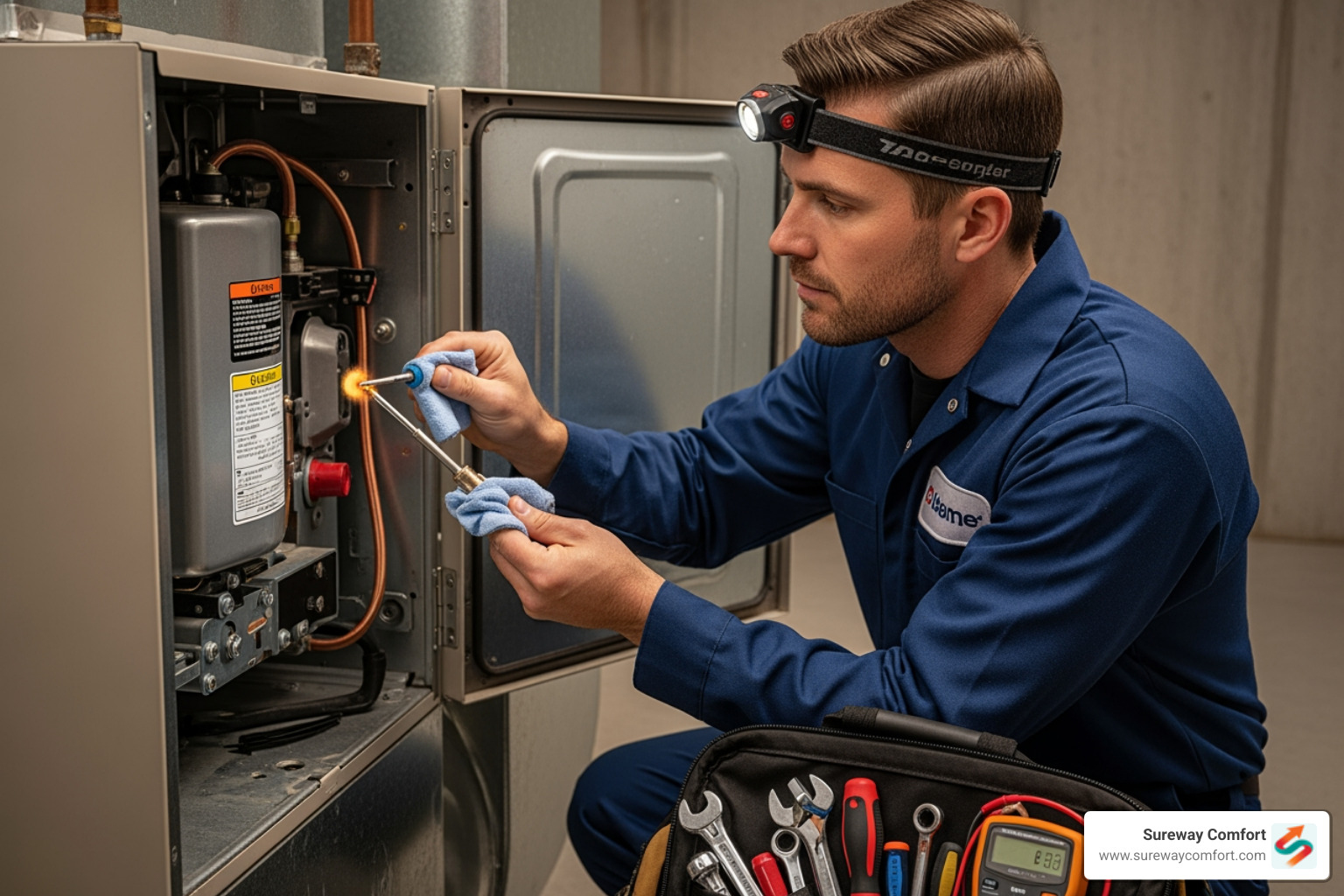 Technician cleaning a furnace component - Affordable Furnace Service Bethel Park PA