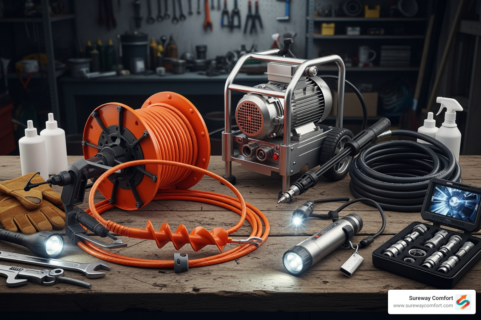 various drain cleaning tools like a drain snake, hydro jetter, and inspection camera - drain cleaning business various drain cleaning tools like a drain snake, hydro jetter, and inspection camera - drain cleaning business