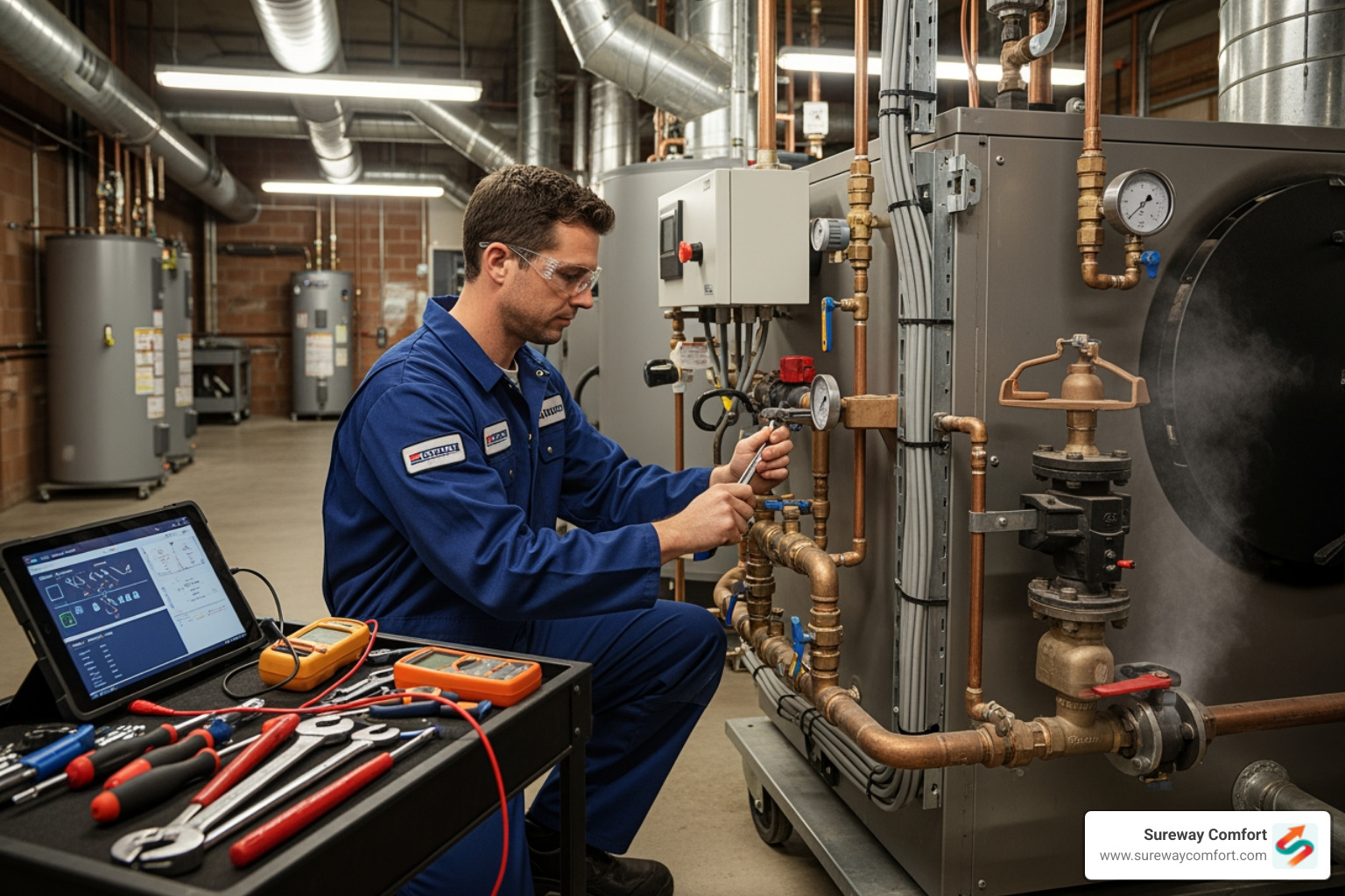 Technician performing a boiler tune-up - commercial boiler installation bethel park pa Technician performing a boiler tune-up - commercial boiler installation bethel park pa