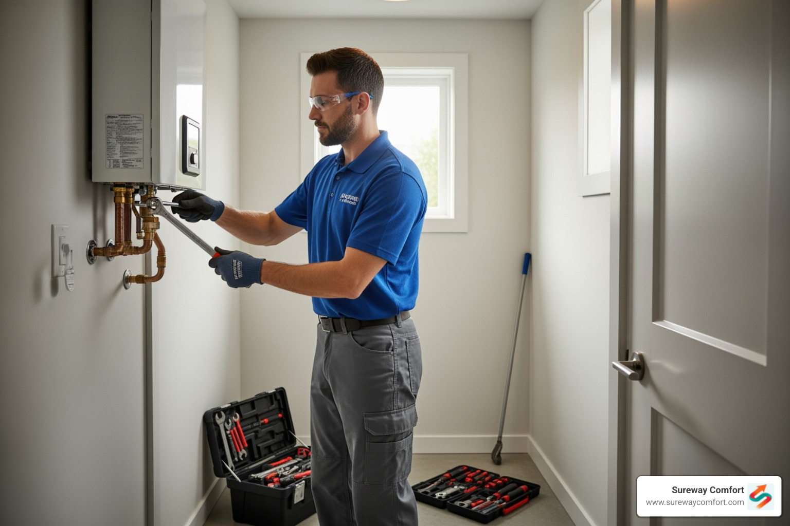 image of a certified technician performing maintenance on a tankless water heater - Tankless Water Heater Service Bethel Park PA image of a certified technician performing maintenance on a tankless water heater - Tankless Water Heater Service Bethel Park PA