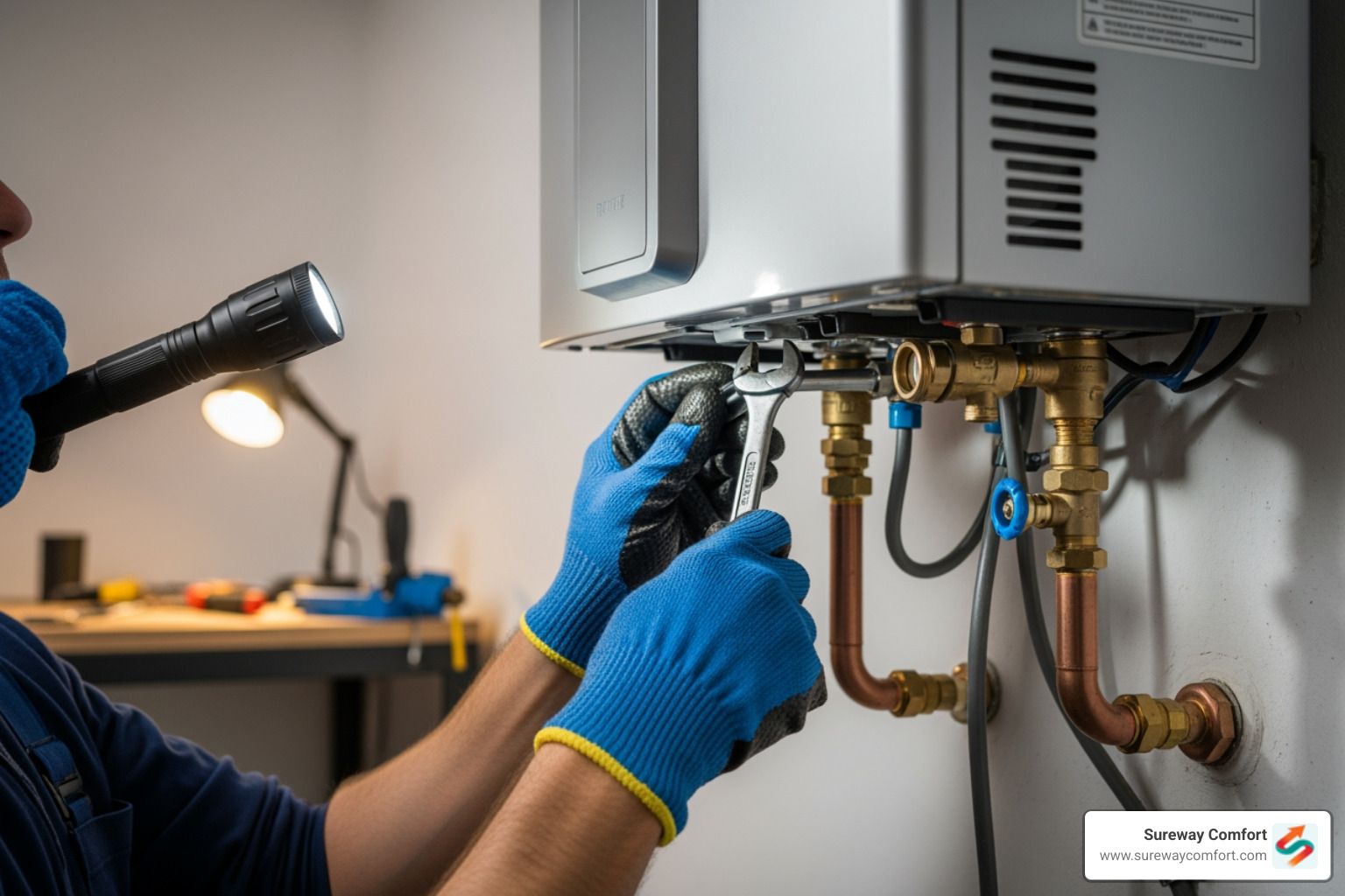 Infographic showing 5 key warning signs of tankless water heater problems: 1) Temperature fluctuations during shower, 2) Reduced hot water flow rate, 3) Banging or popping sounds from unit, 4) Error codes on digital display, 5) Water pooling around heater base. Each sign includes icon and brief description of what it indicates, with arrow pointing to "Call Professional Immediately" action step - reliable tankless water heater repair bethel park pa Infographic showing 5 key warning signs of tankless water heater problems: 1) Temperature fluctuations during shower, 2) Reduced hot water flow rate, 3) Banging or popping sounds from unit, 4) Error codes on digital display, 5) Water pooling around heater base. Each sign includes icon and brief description of what it indicates, with arrow pointing to "Call Professional Immediately" action step - reliable tankless water heater repair bethel park pa