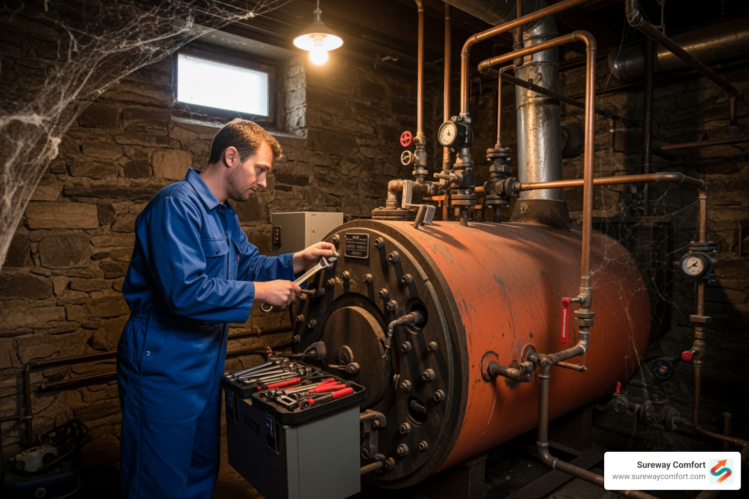 Infographic showing how a residential boiler system works, including the boiler unit heating water, distribution through pipes to radiators or radiant floor systems, and return loop back to the boiler for reheating - boiler repair in bethel park pa Infographic showing how a residential boiler system works, including the boiler unit heating water, distribution through pipes to radiators or radiant floor systems, and return loop back to the boiler for reheating - boiler repair in bethel park pa