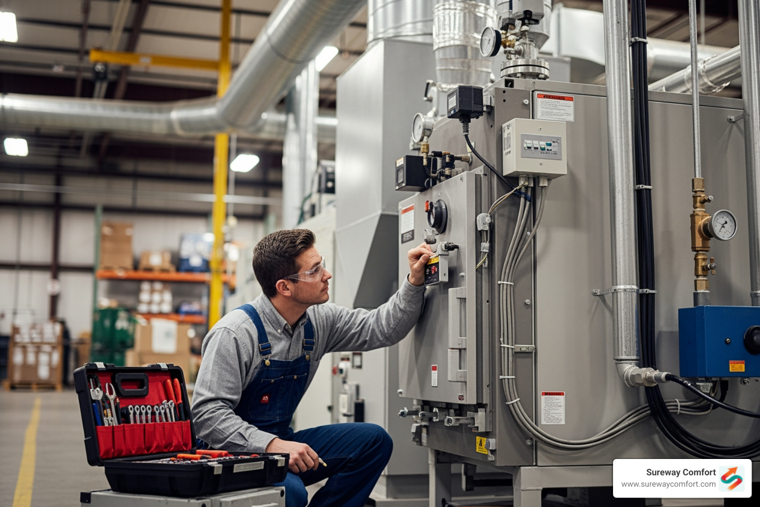 infographic showing five warning signs of commercial heating failure: unusual sounds like banging or squealing, uneven temperatures across different zones, rising energy bills without increased usage, frequent system cycling on and off, and visible signs like soot or rust around the unit - commercial heating repair in bridgeville, pa