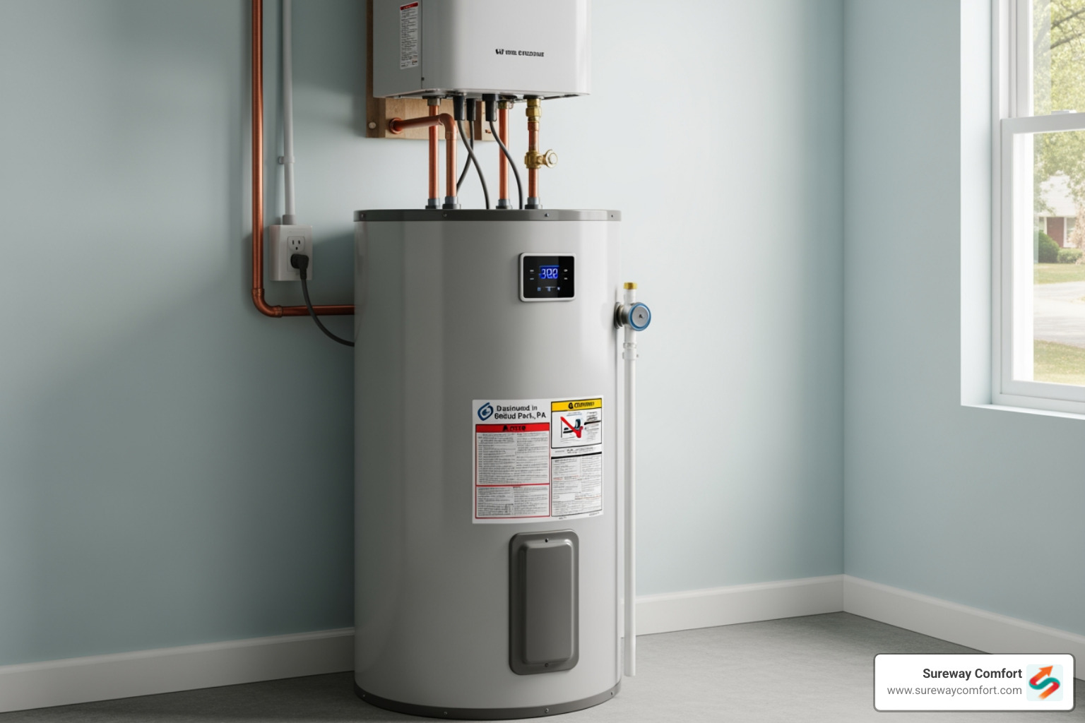 Infographic showing the components of an electric water heater system, including the cold water inlet, heating elements, thermostat, anode rod, drain valve, and hot water outlet, with labels explaining how each part contributes to heating water efficiently in a Bethel Park home - electric water heater company in bethel park, pa Infographic showing the components of an electric water heater system, including the cold water inlet, heating elements, thermostat, anode rod, drain valve, and hot water outlet, with labels explaining how each part contributes to heating water efficiently in a Bethel Park home - electric water heater company in bethel park, pa