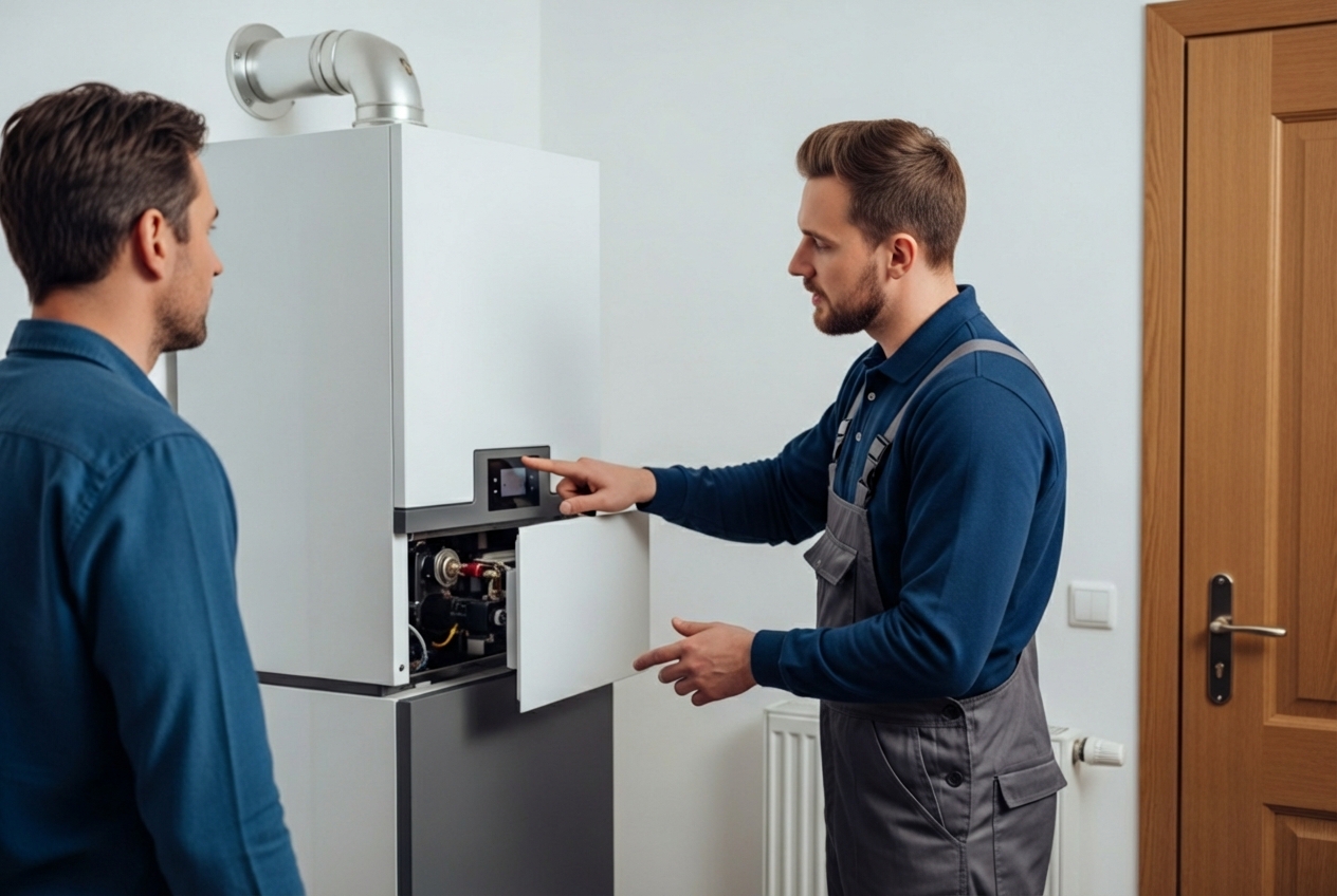 Infographic showing how boiler installation costs are influenced by system type, efficiency rating, home size, existing infrastructure compatibility, and installation complexity, with arrows pointing to long-term savings through lower energy bills and fewer repairs - affordable boiler installation in bethel park, pa