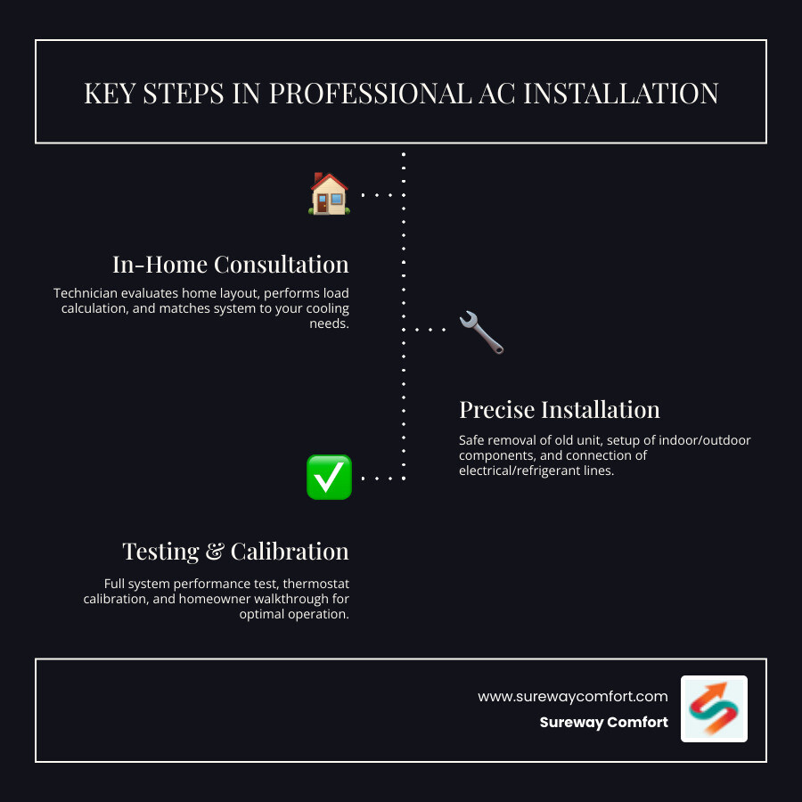 Infographic showing key steps and benefits of professional AC installation in Bridgeville PA - ac installation in Infographic showing key steps and benefits of professional AC installation in Bridgeville PA - ac installation in