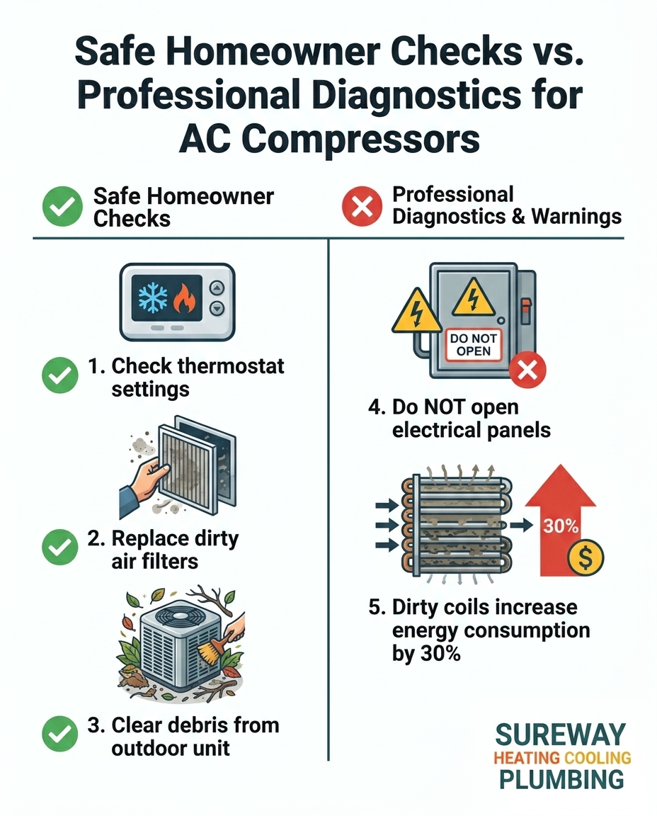 Safe Homeowner Checks vs. Professional Diagnostics for AC Compressors