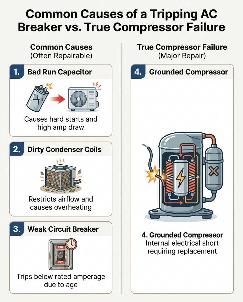 Common Causes of a Tripping AC Breaker vs. True Compressor Failure